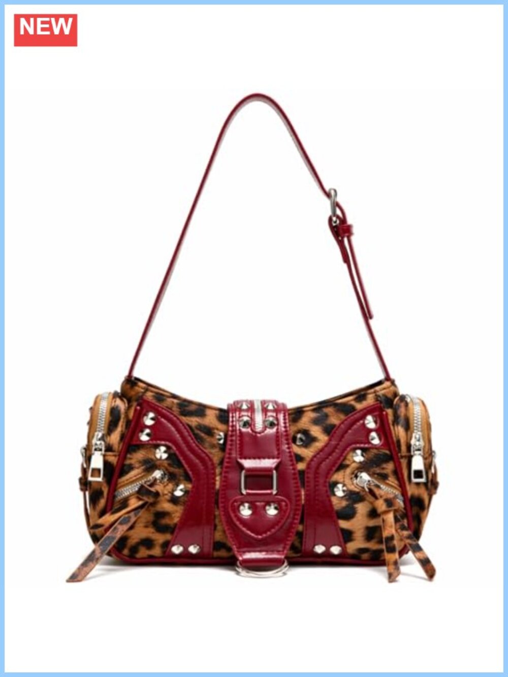 Leopard Print Purse Soft Fabric Leather Trim Buckle Zip Women Handbag